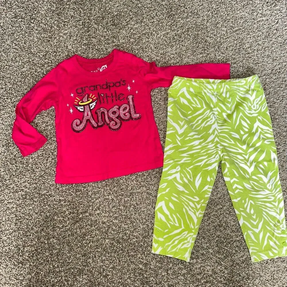 2013 Girls 24M Outfit Set The Children’s Place Carter’s Bright Pink Green - Picture 3 of 3